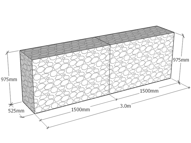 Retaining 3.0m L x 525mm Thick x 975mm Tall 4.5mm