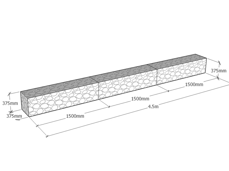 Retaining 4.5m L x 375mm Thick x 375mm Tall 4.5mm