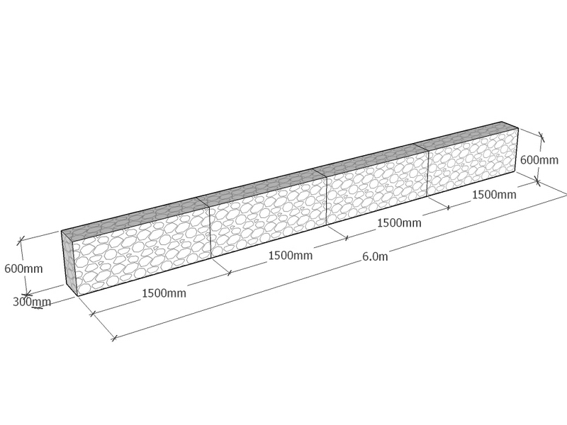 Retaining 6.0m L x 300mm Thick x 600mm Tall 4.5mm