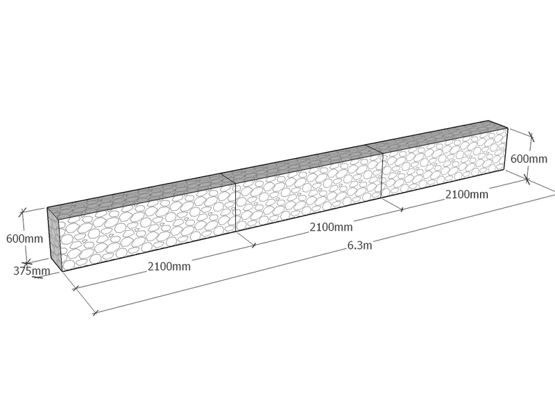 Retaining 6.3m L x 375mm Thick x 600mm Tall 4.5mm